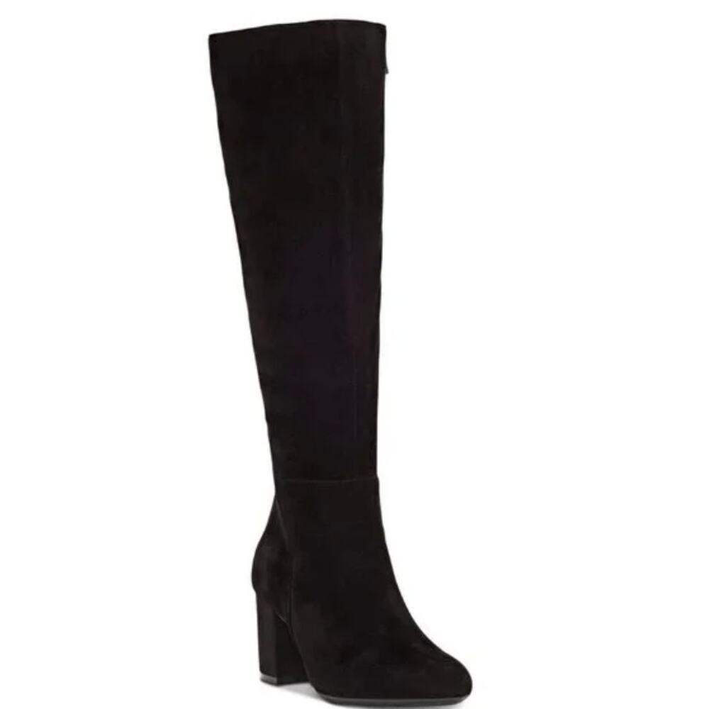 INC Radella Black Suede Knee High Zip Block Heel Boots Size 7.5